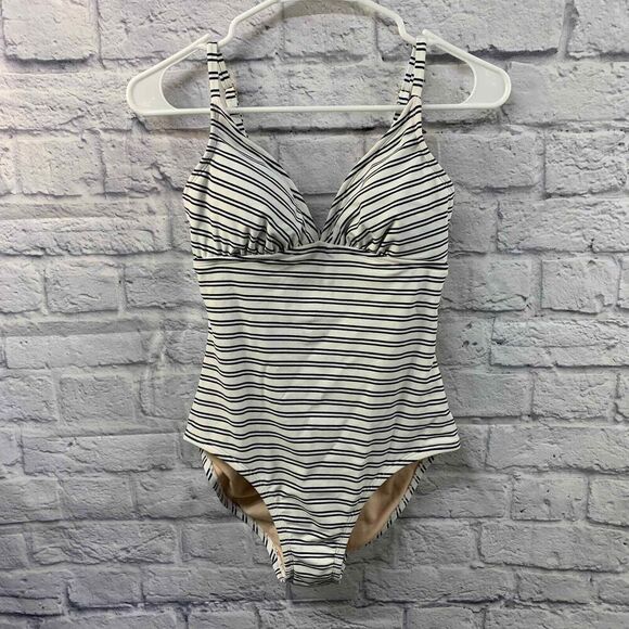Kona Sol‎ Swimsuit Womens Small Blue and White Striped One Piece - Picture 1 of 7